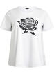 T-shirt i økologisk bomuld med blomstermotiv, B. White w. Rose, Packshot image number 0
