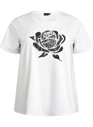 T-shirt i økologisk bomuld med blomstermotiv, B. White w. Rose