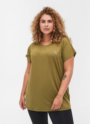 Ensfarvet trænings t-shirt, Olive Drab, Model image number 0