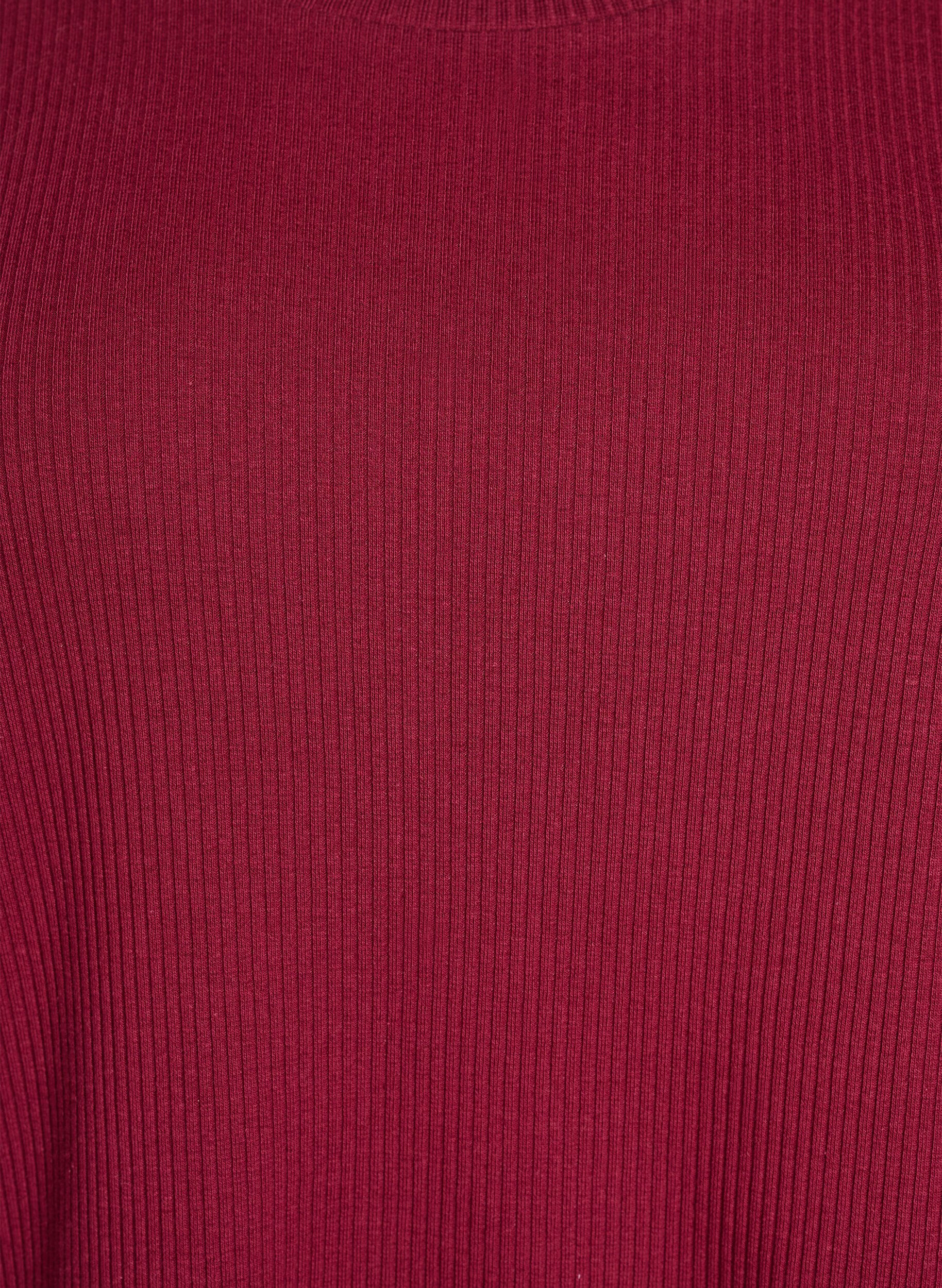 ZizziRibbet jerseybluse med korte &aelig;rmer, M&oslash;rk Bordeaux, Packshot image number 2