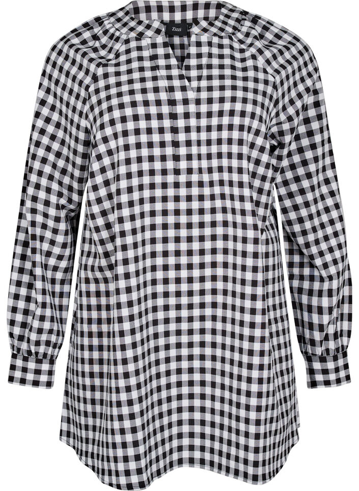 Ternet tunika med V-hals, Black/W. Gingham, Packshot image number 0