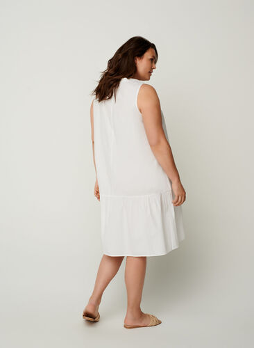 Kort bomulds kjole i a-shape, White, Model image number 1