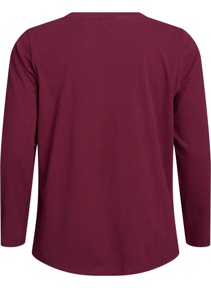 Basis jerseybluse med lange &aelig;rmer, M&oslash;rk Bordeaux, Packshot image number 1