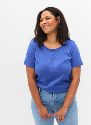 Kortærmet bomulds t-shirt med tryk , Dazzling Blue WAYS, Model image number 0