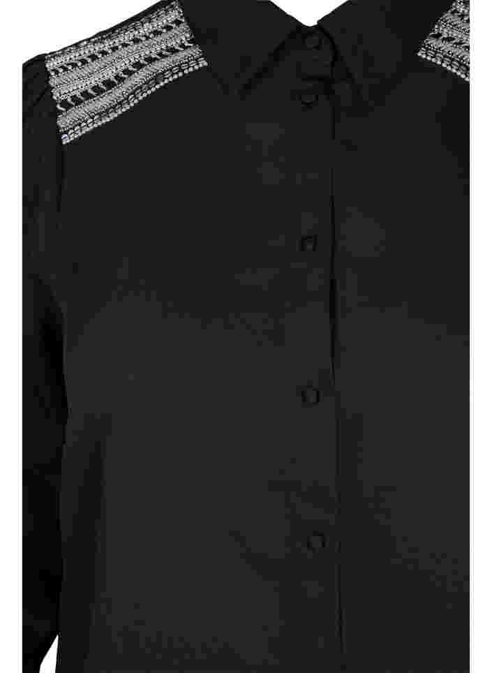 Lang skjorte med perledetaljer, Black, Packshot image number 2
