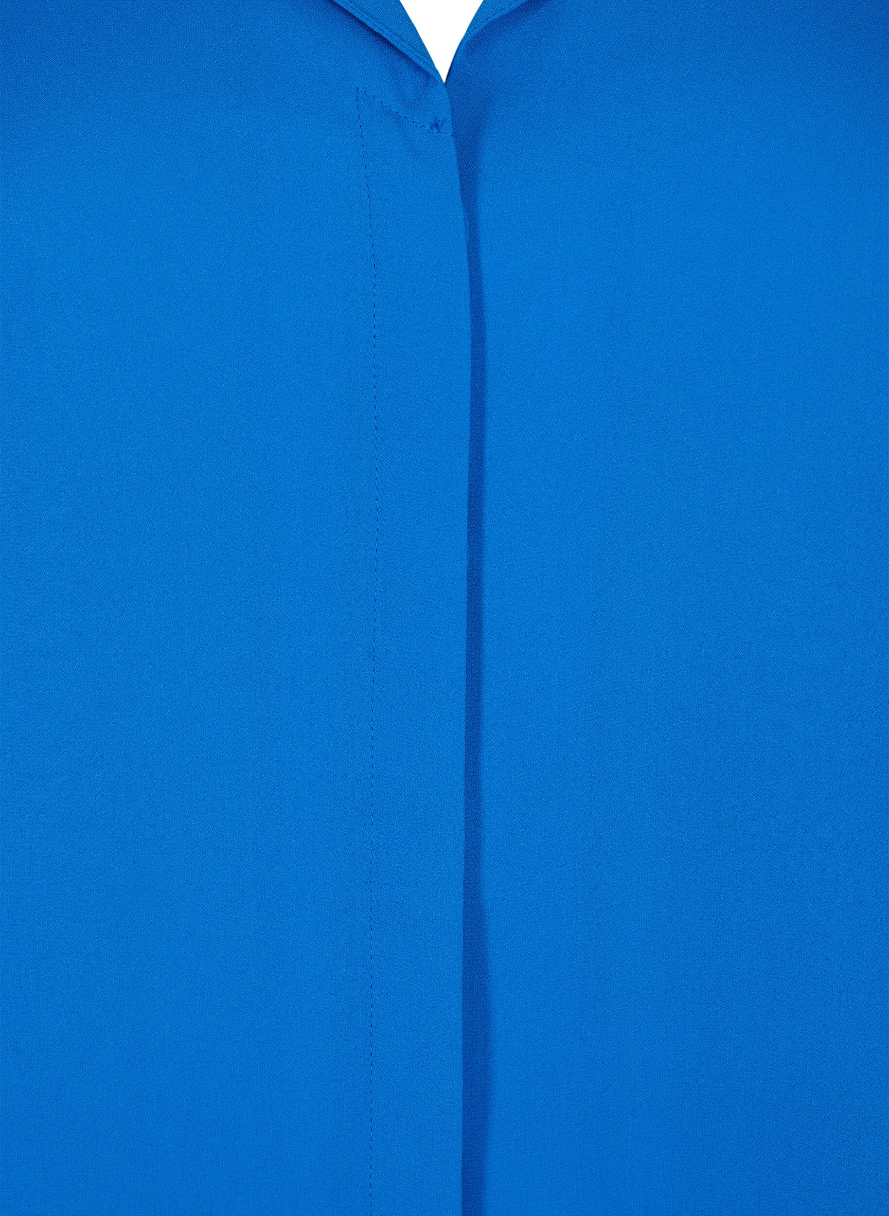 Zizzi Ensfarvet skjorte med v-udsk&aelig;ring, Princess Blue, Packshot image number 2