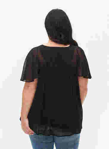 Ensfarvet bluse med flagermusærmer og v-hals, Black, Model image number 1