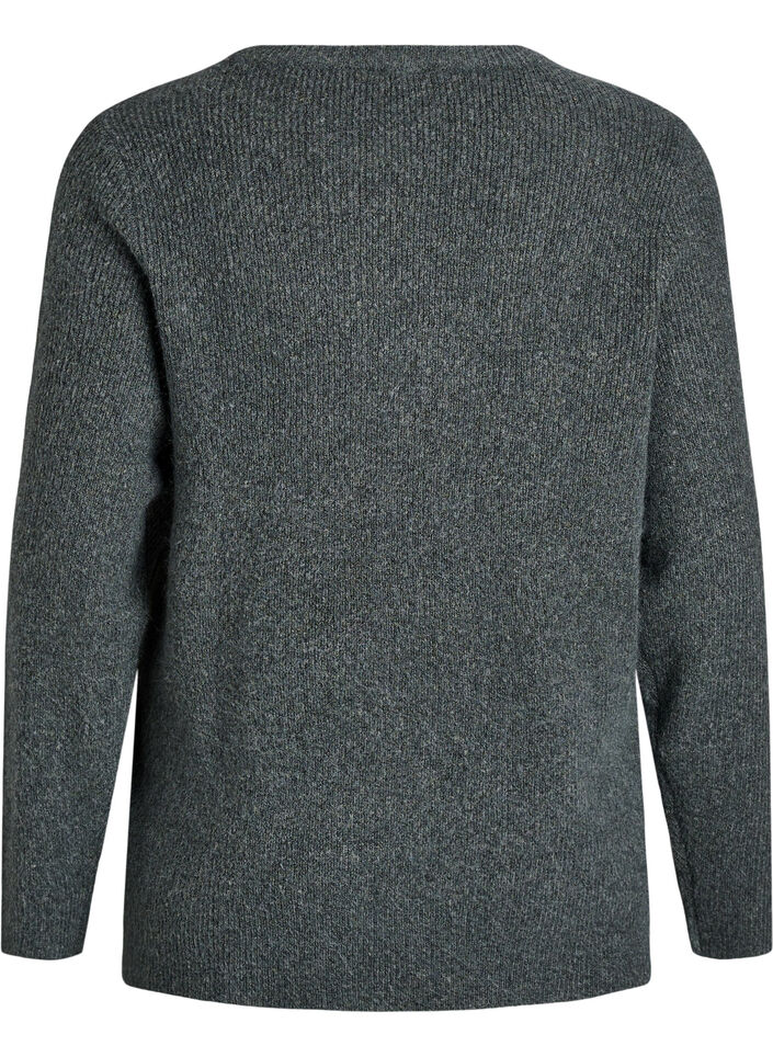 Meleret strikbluse med rund hals, Gr&oslash;n, Packshot image number 1
