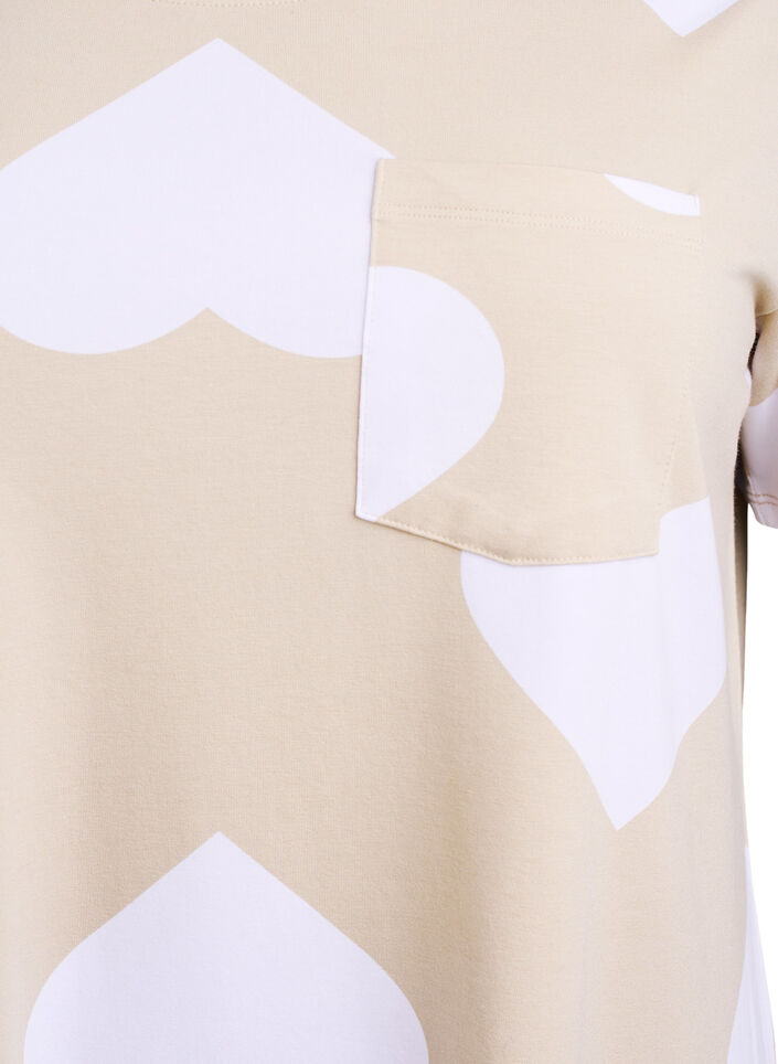 Lang nat t-shirt i modalmix med hjerter, Beige, Packshot image number 2
