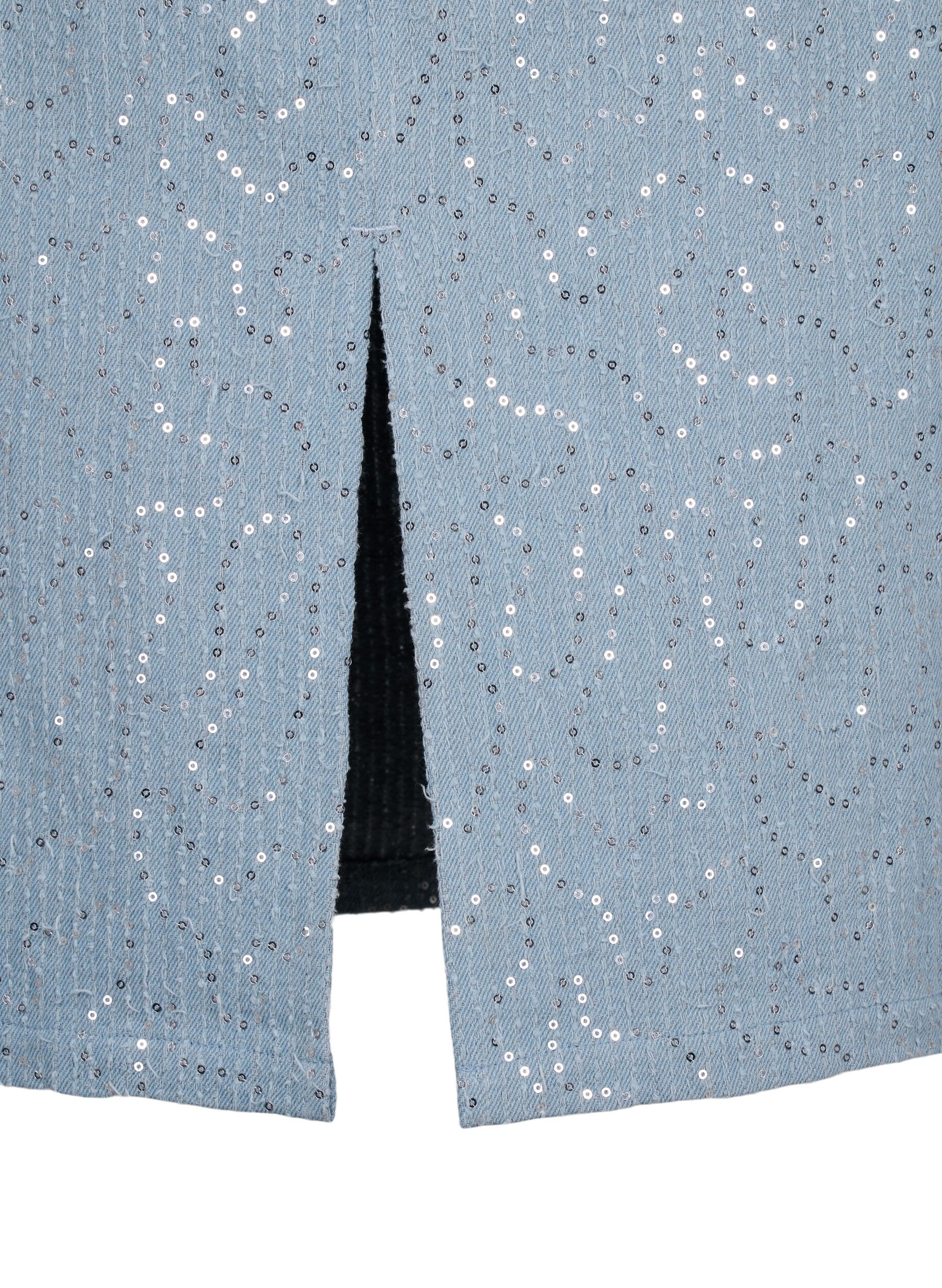 Zizzi Denim nederdel med slids og pailletter, Light Blue Denim, Packshot image number 3