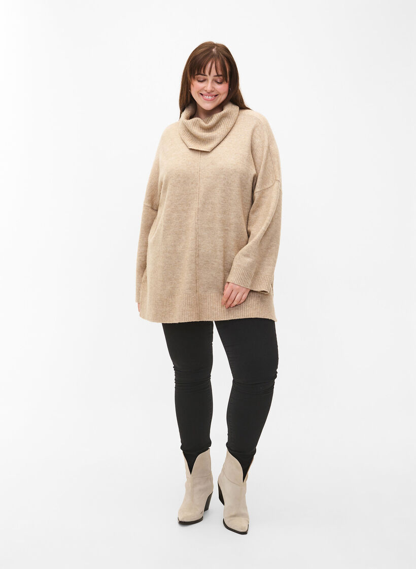 Meleret striktrøje med rullekrave, Simply Taupe Mel., Model image number 2