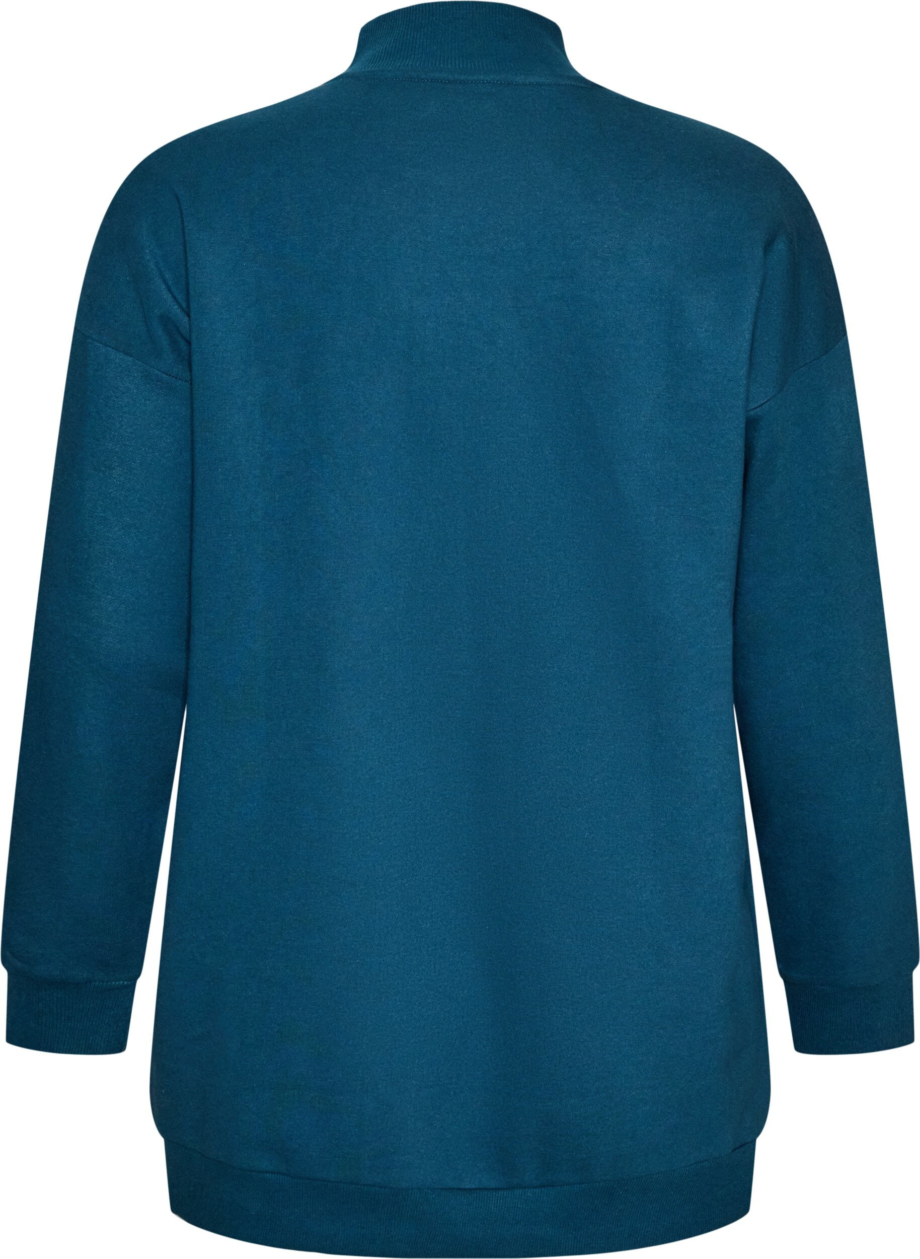 ZizziLang sweatshirt med h&oslash;j hals og broderet tekst, Bl&aring;, Packshot image number 1