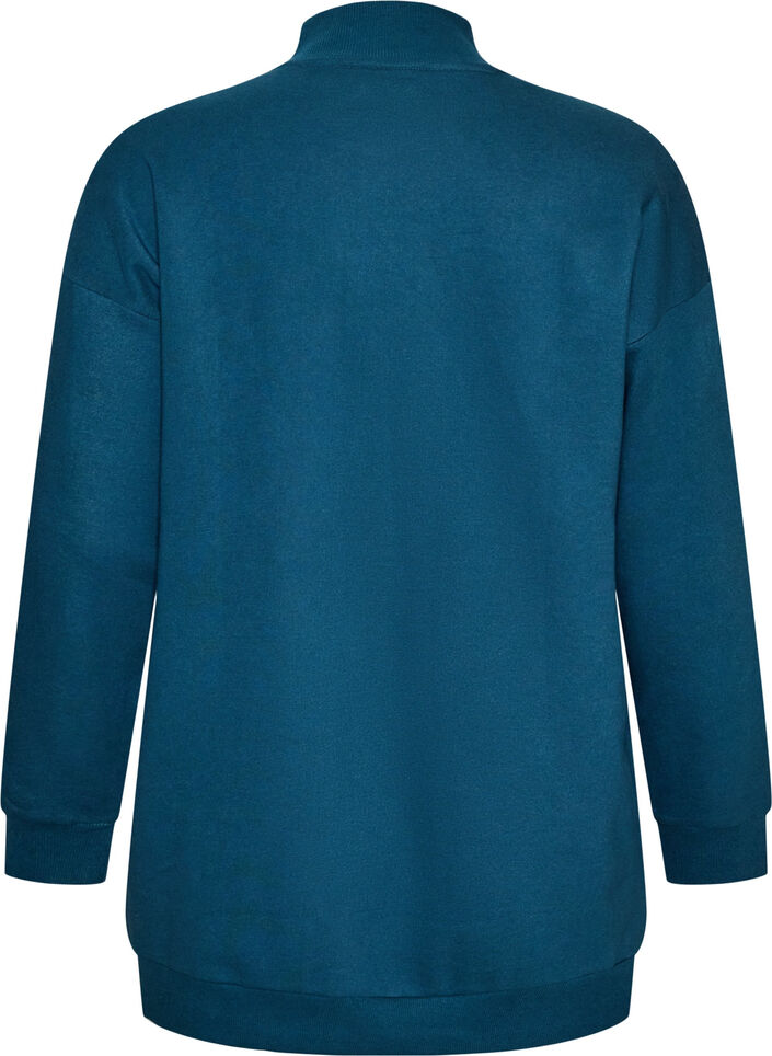 Lang sweatshirt med h&oslash;j hals og broderet tekst, Bl&aring;, Packshot image number 1