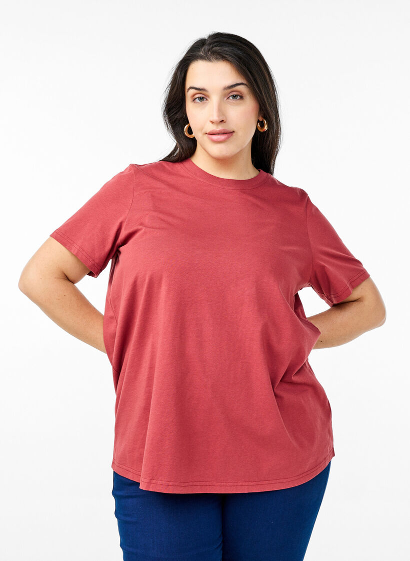 Basis t-shirt i bomuld med rund hals , R&oslash;d, Model image number 0