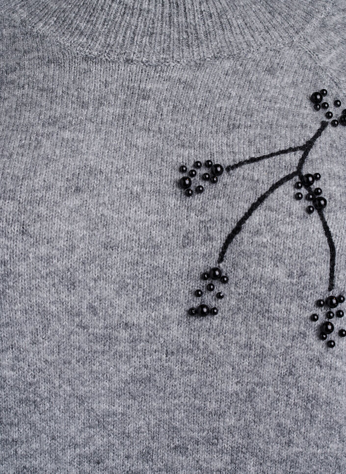 Strikbluse med perlebroderi, Gr&aring;, Packshot image number 2
