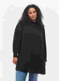 Tunika med flæsekrave og lange ærmer, Black, Model