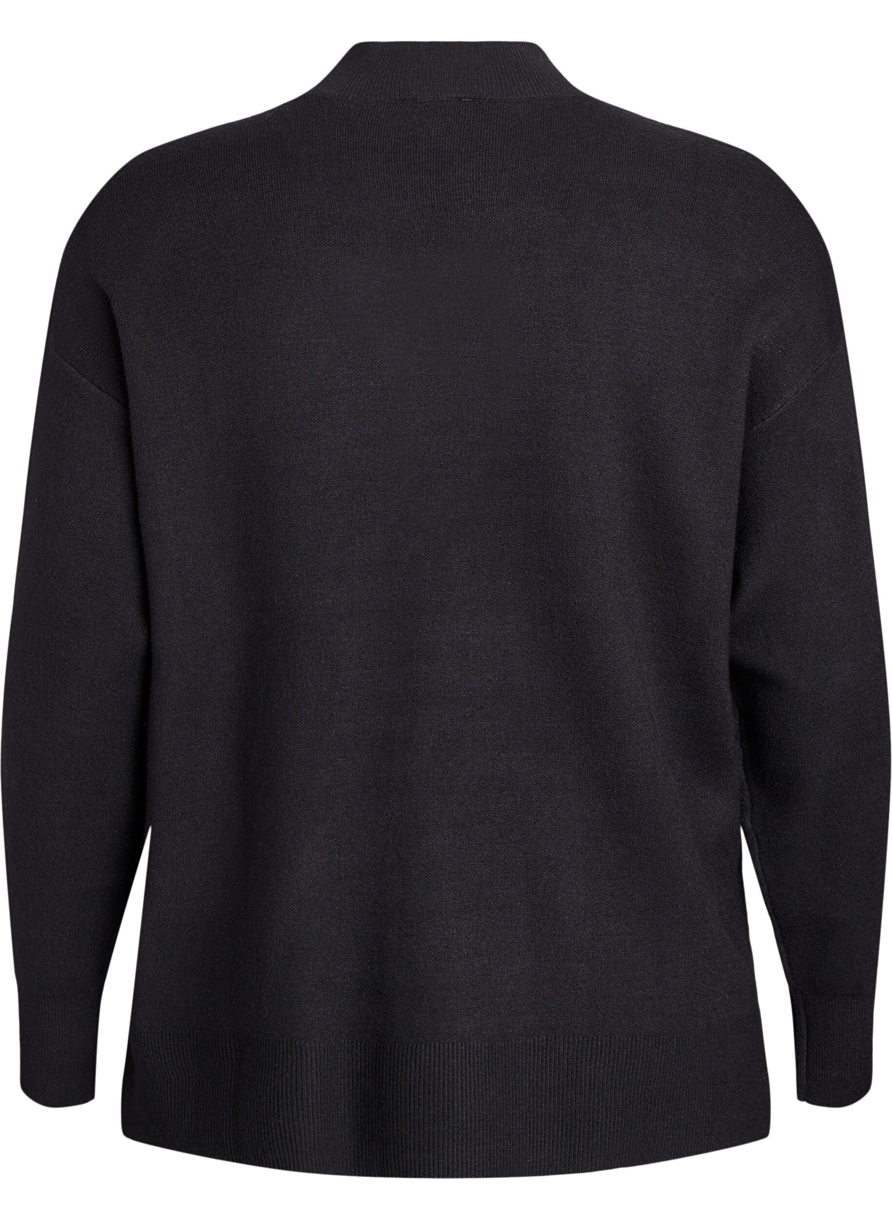 Zizzi Strikbluse med h&oslash;j hals, Sort, Packshot image number 1