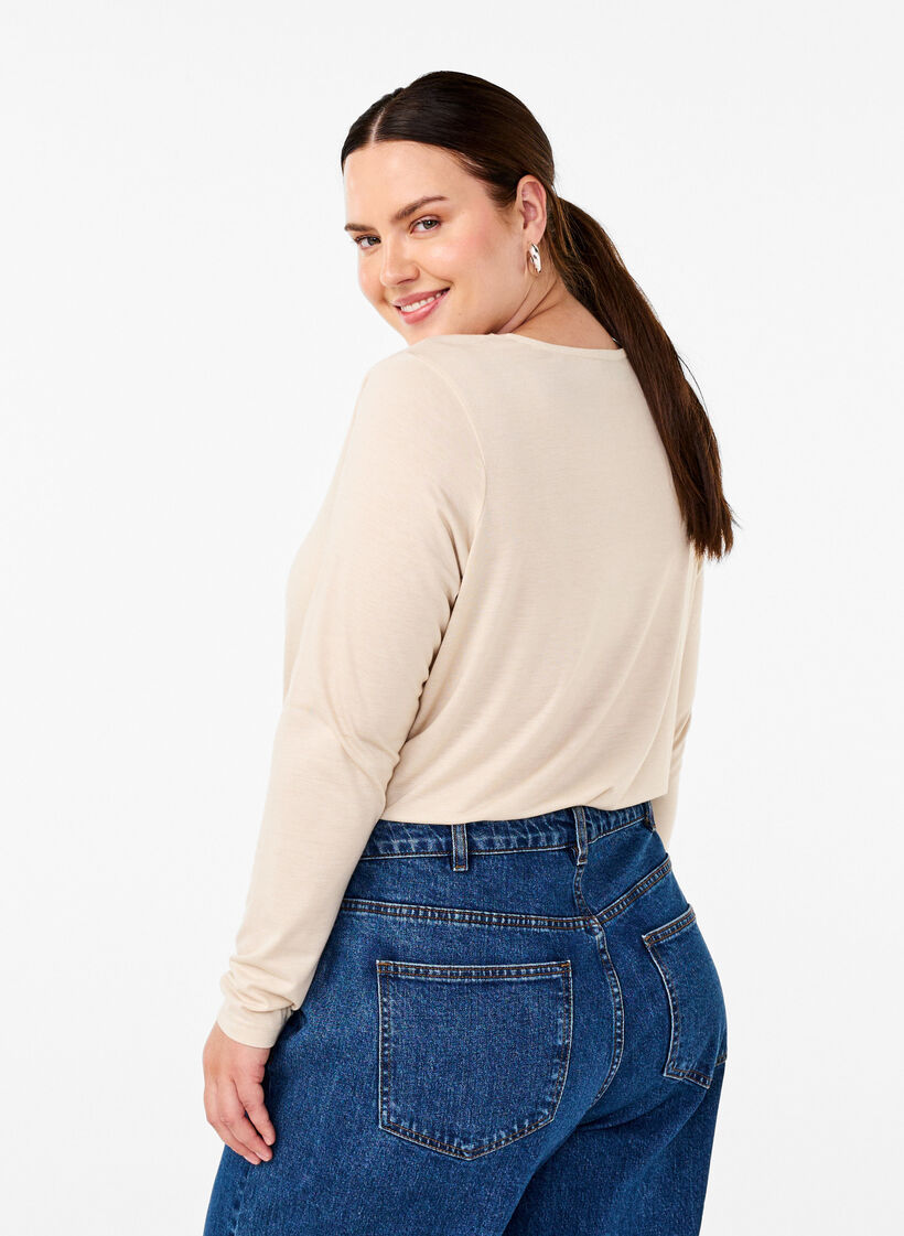 Langærmet t-shirt med rund hals, Oatmeal Mel., Model image number 1