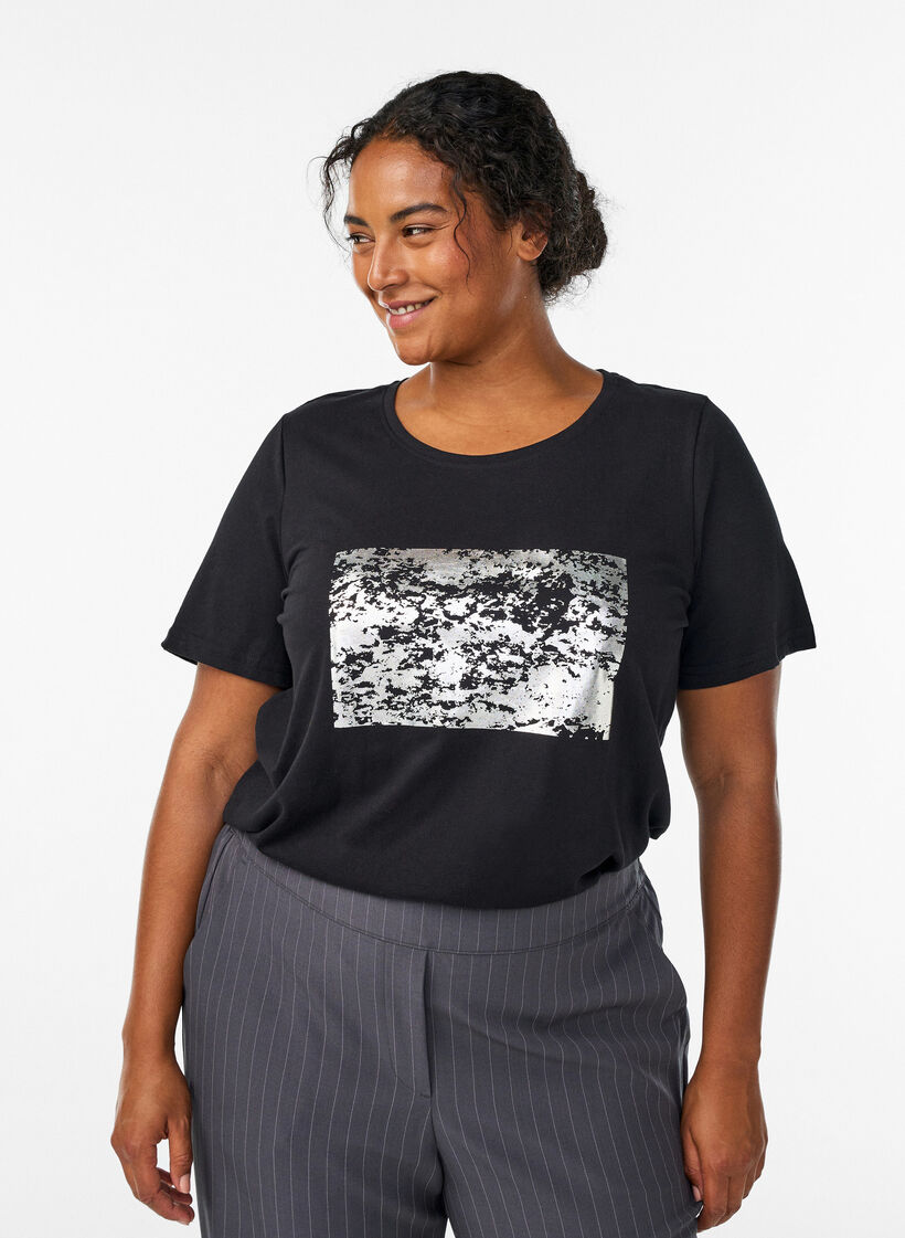 T-shirt med motiv, Sort, Model image number 0