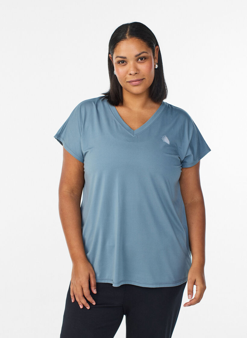 L&oslash;s tr&aelig;nings t-shirt med v-hals, Gr&aring;, Model image number 0