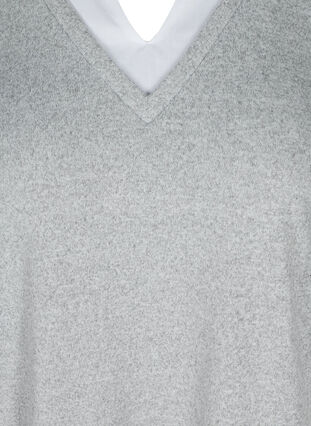 Meleret bluse med 3/4 ærmer og skjortedetaljer, Light Grey Melange, Packshot image number 2