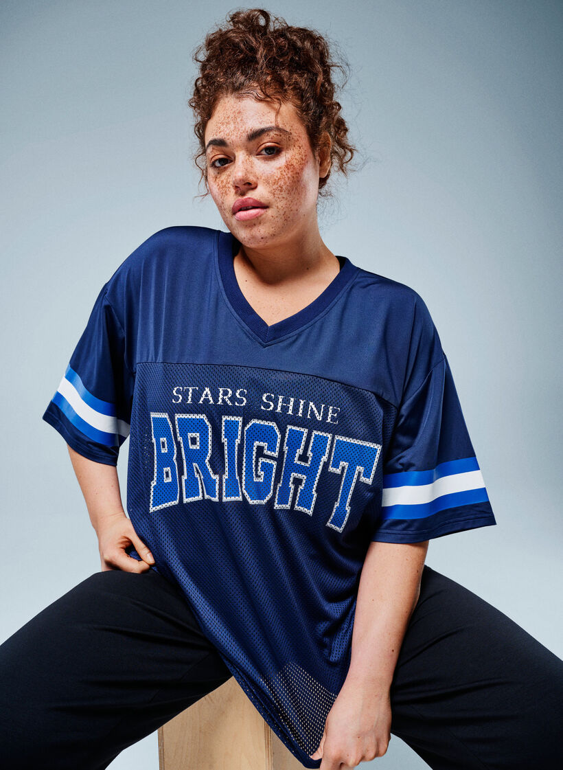 Tr&aelig;nings t-shirt med V-udsk&aelig;ring og frontprint, Bl&aring;, Image