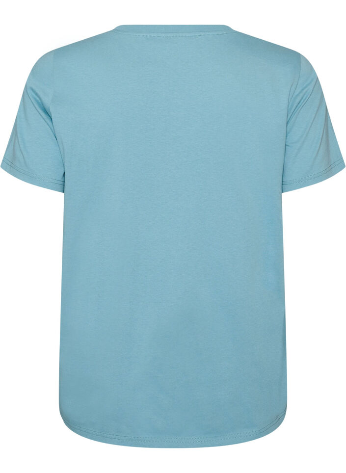 T-shirt i bomuld med printmotiv, Bl&aring;, Packshot image number 1