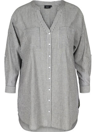 Stribet skjorte i 100% bomuld, Black Stripe, Packshot image number 0