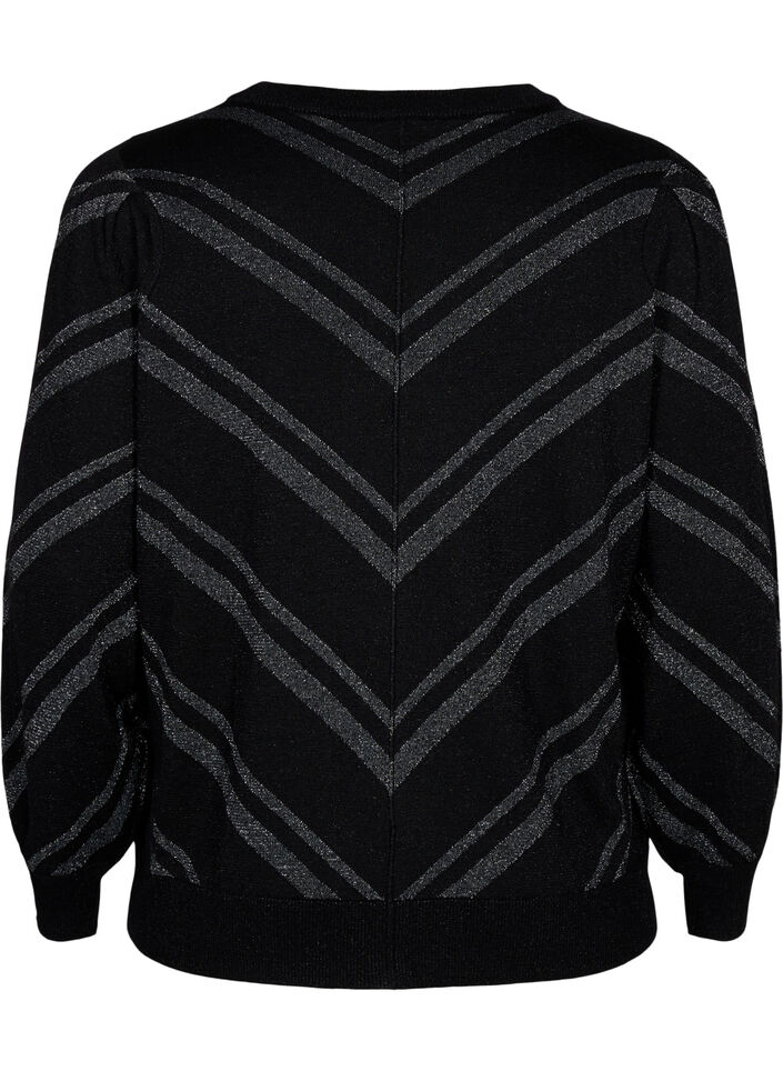 Strikbluse med rund hals og glimmer , Black w.S.L.Stripes, Packshot image number 1