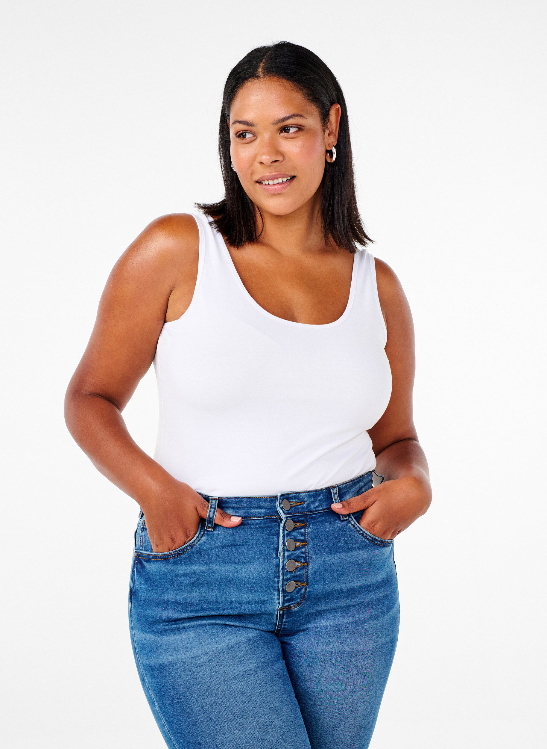 Ensfarvet basis top i bomuld, Hvid, Model