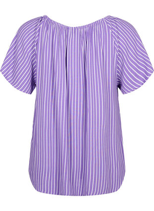 Stribet viskose bluse med korte ærmer, Deep L./White Stripe, Packshot image number 1