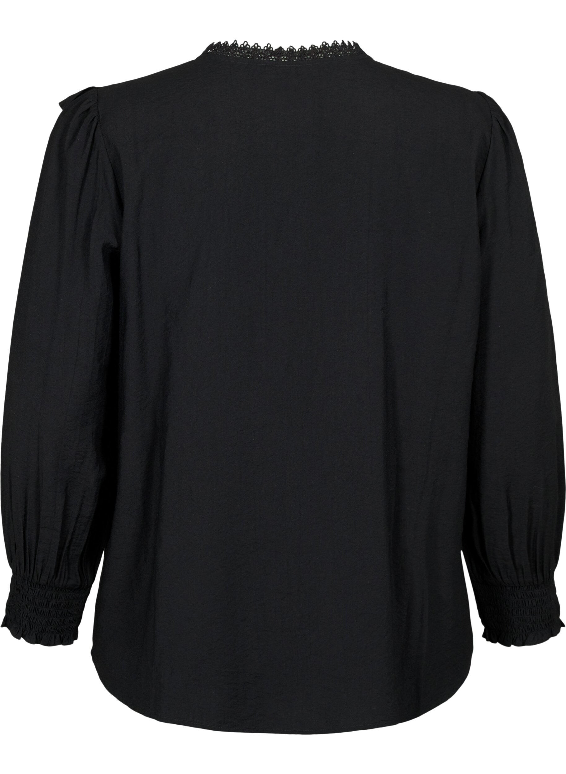 Zizzi Viskosebluse med fl&aelig;ser og broderidetalje, Black, Packshot image number 1