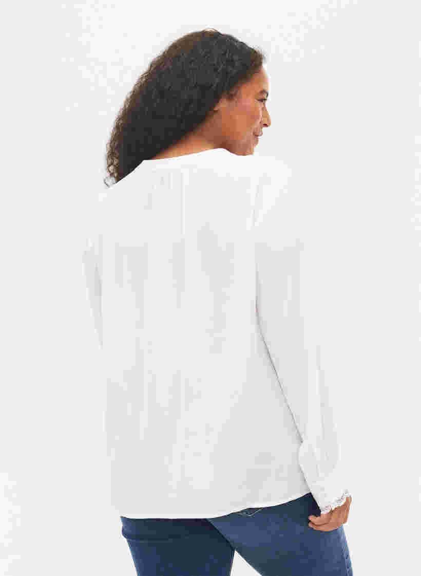 Langærmet bluse med v-udskæring, Bright White, Model image number 1