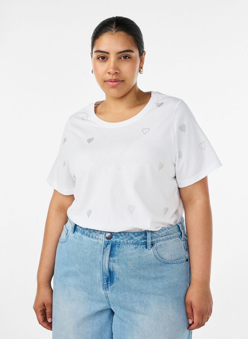 T-shirt i &oslash;kologisk bomuld med hjerter, Hvid, Model image number 0