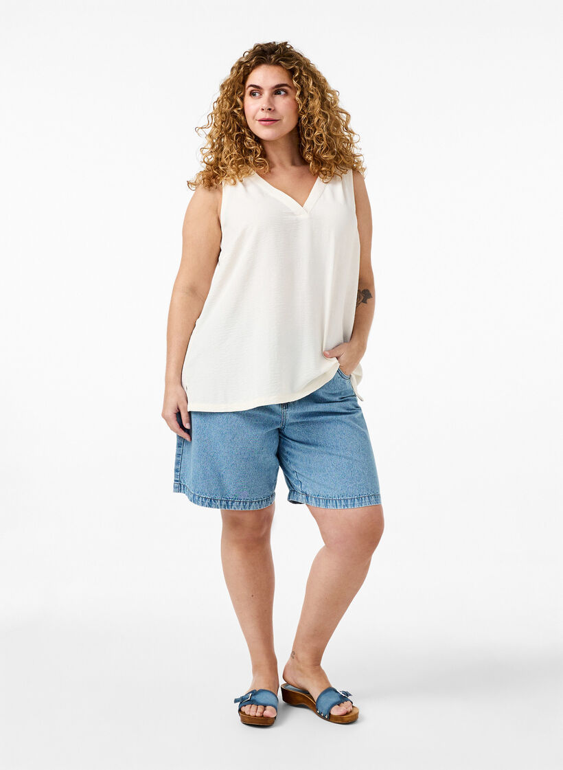 &AElig;rmel&oslash;s top med rynkedetaljer, Vanilla, Model image number 1