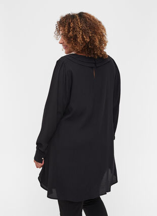 Viskose tunika med v-udskæring og krave, Black, Model image number 1