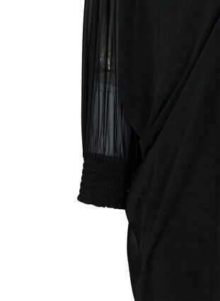 Langærmet kjole med v-hals og smock, Black, Packshot image number 3