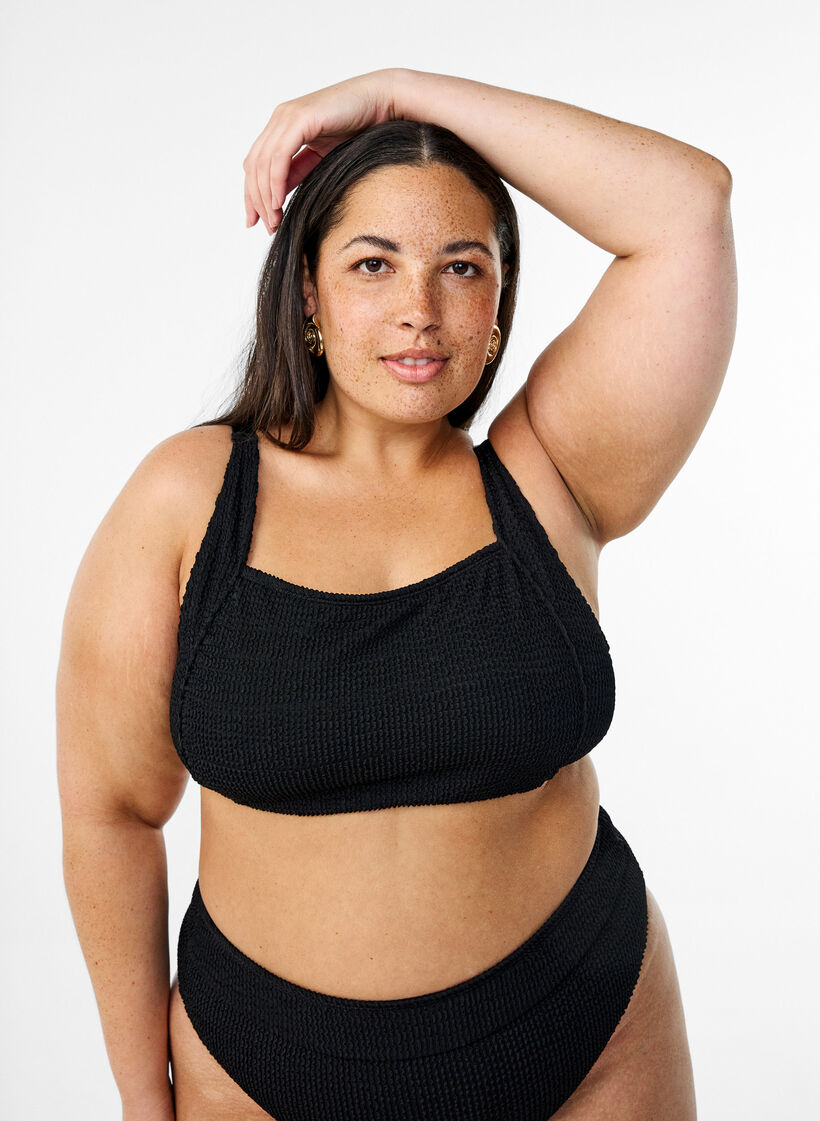 Crepe bikini top med justerbare stropper, Sort, Model image number 0