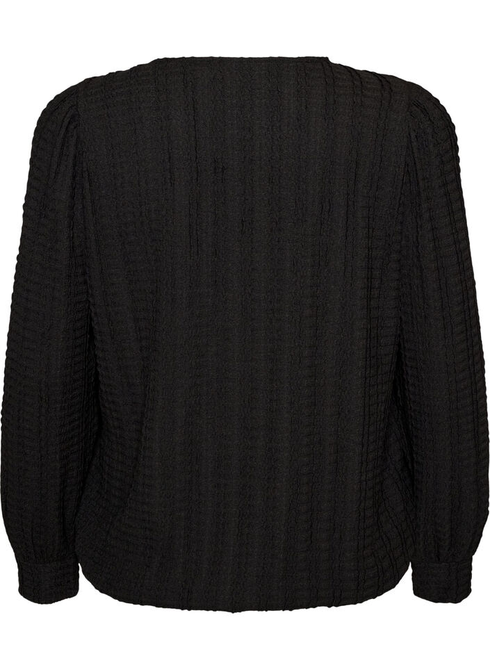 Jerseybluse med struktur og ballonform, Sort, Packshot image number 1