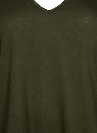 Kortærmet bluse med blonder og v-hals, Forest Night, Packshot image number 2