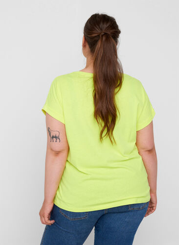 Neonfarvet t-shirt i bomuld, Neon Lime, Model image number 1