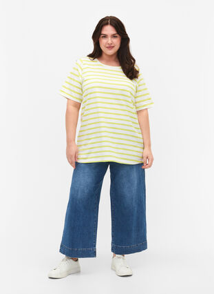 Stribet bomulds t-shirt, Wild Lime Stripes, Model image number 2