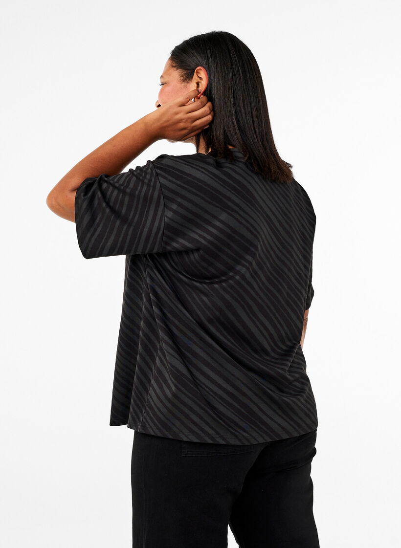 Oversize bluse med mønster, Sort, Model image number 2