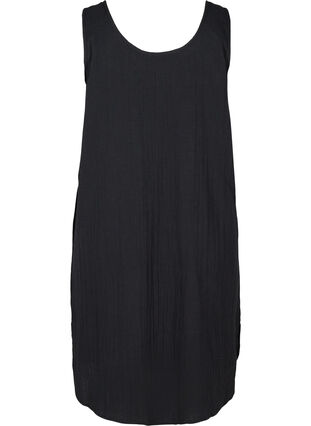 Ærmeløs bomulds kjole med a-form , Black, Packshot image number 1