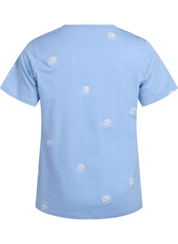 T-shirt i &oslash;kologisk bomuld med broderede motiver, Bl&aring;, Packshot image number 1