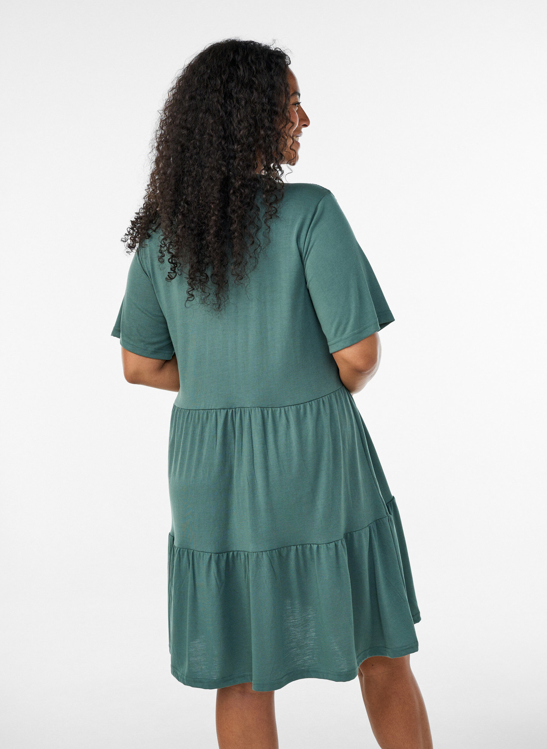 ZizziJerseykjole med blondedetaljer og lagdelt sk&oslash;rt, Gr&oslash;n, Model image number 2