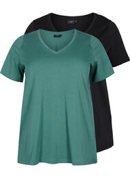 2-pak basis t-shirt i bomuld, Mallard Green/Black