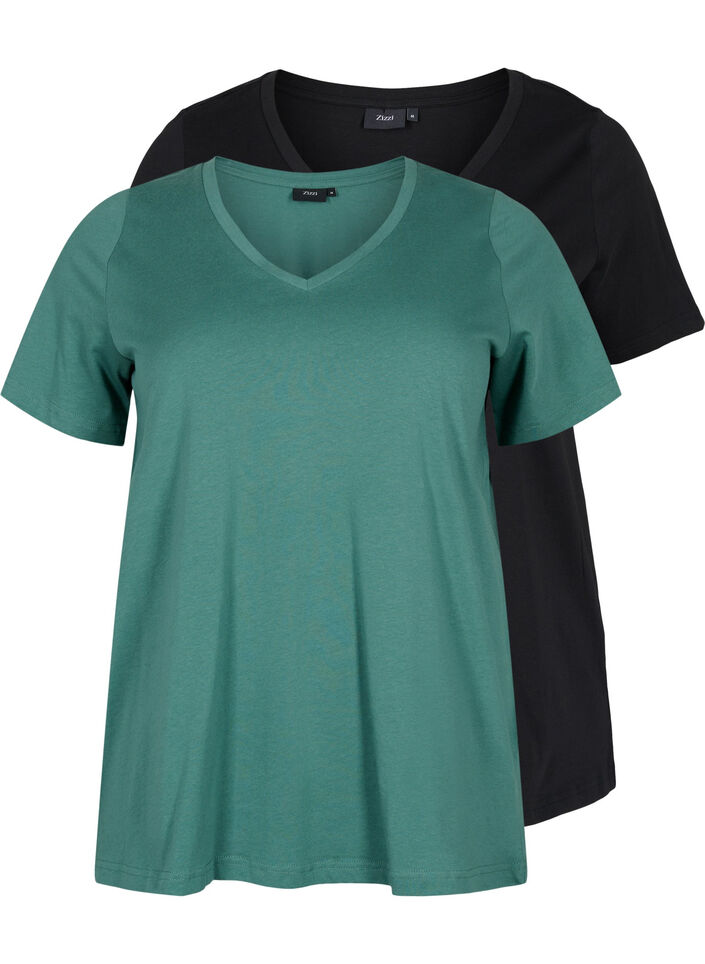 2-pak basis t-shirt i bomuld, Mallard Green/Black, Packshot image number 0