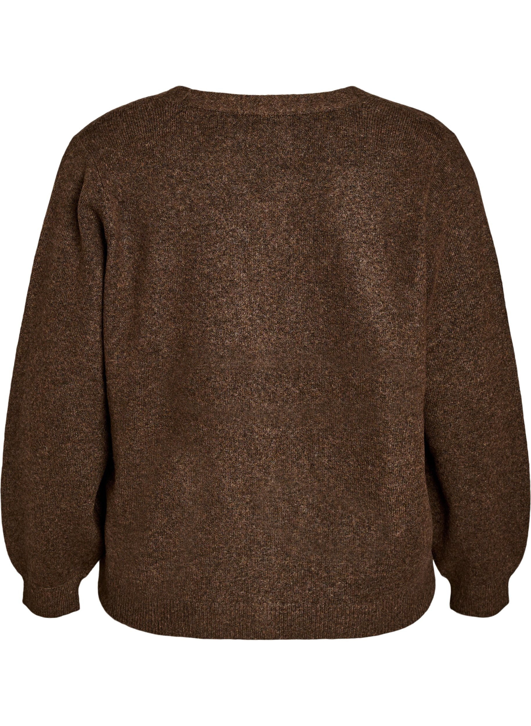 ZizziCardigan med dekorative knapper og V-hals, Brun, Packshot image number 1