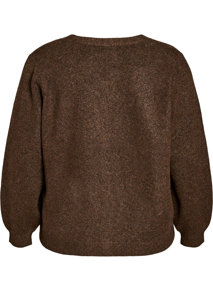 Cardigan med dekorative knapper og V-hals, Brun, Packshot image number 1